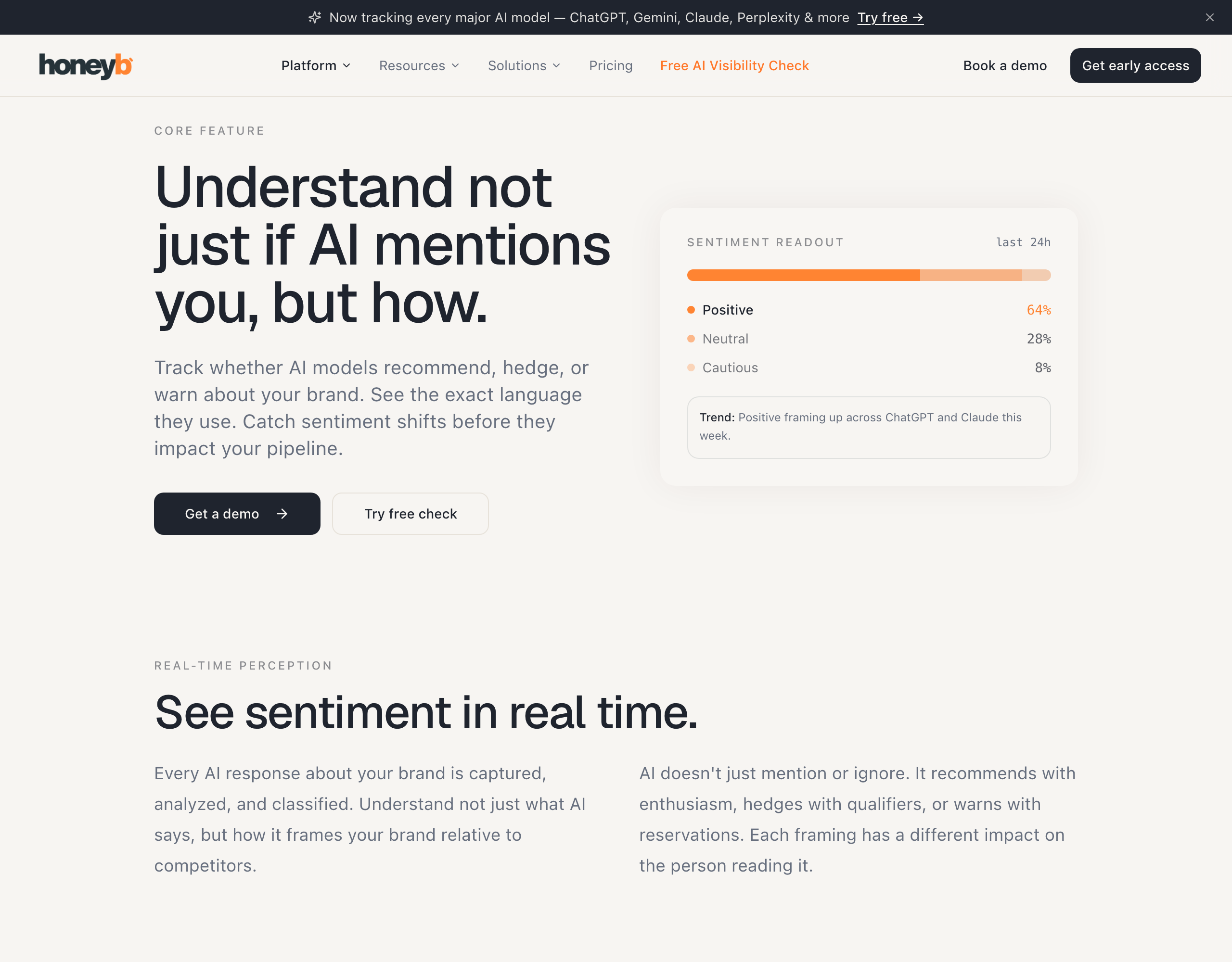 Honeyb sentiment and visibility tracking