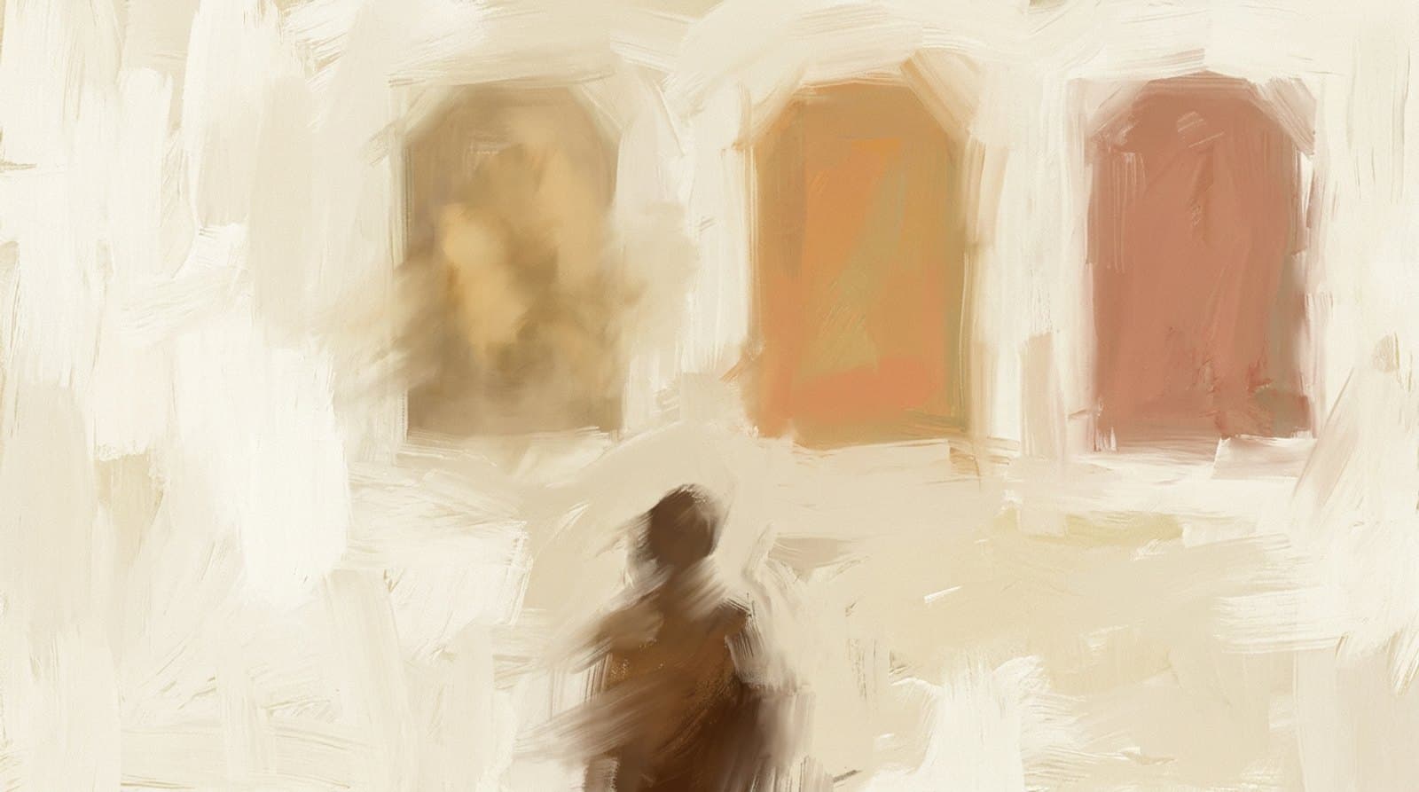 A figure choosing between two doorways